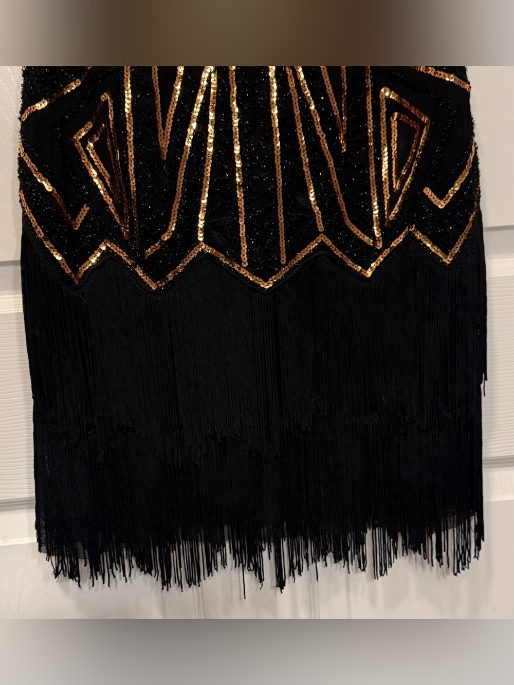 BABEYOND Gold Sequin Fringe Flapper Dress Sz L Art Deco Gatsby 1920s Cocktail - Picture 4 of 8